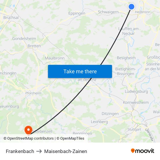 Frankenbach to Maisenbach-Zainen map