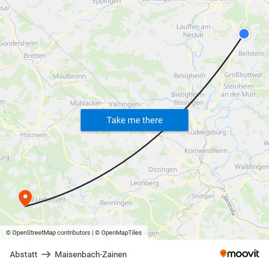 Abstatt to Maisenbach-Zainen map