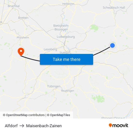 Alfdorf to Maisenbach-Zainen map