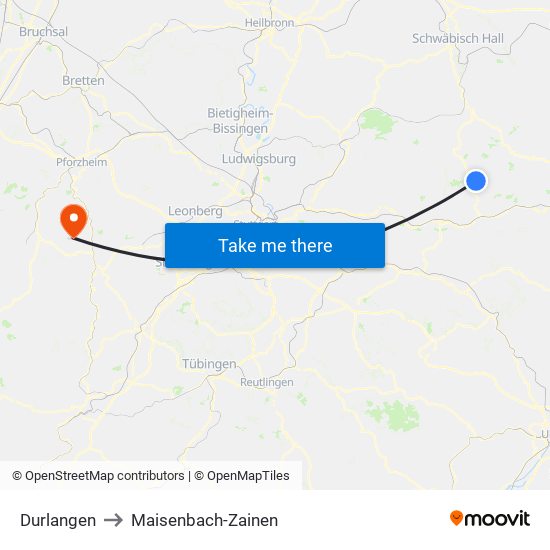 Durlangen to Maisenbach-Zainen map