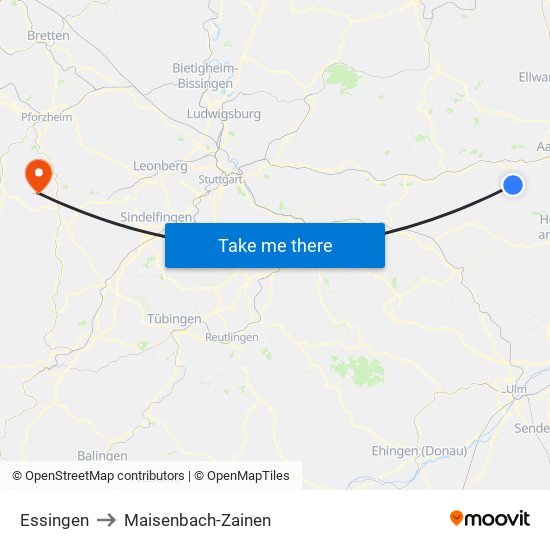 Essingen to Maisenbach-Zainen map