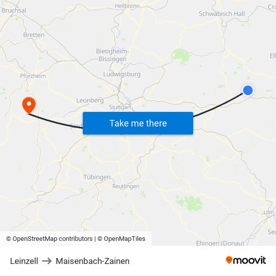 Leinzell to Maisenbach-Zainen map