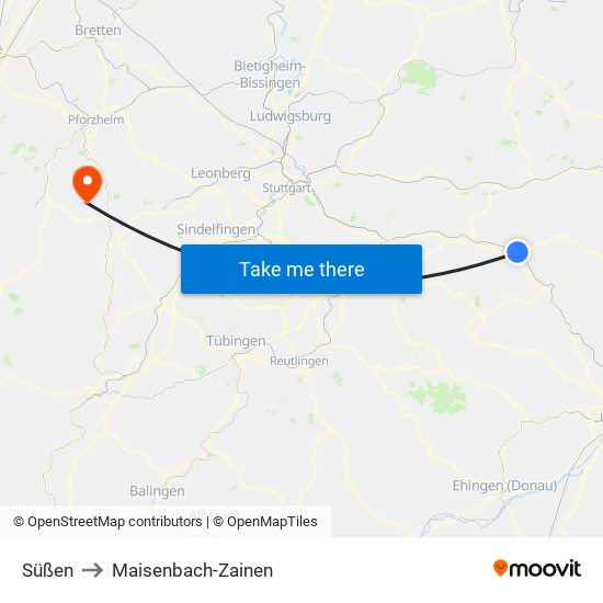 Süßen to Maisenbach-Zainen map