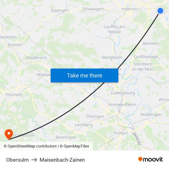 Obersulm to Maisenbach-Zainen map