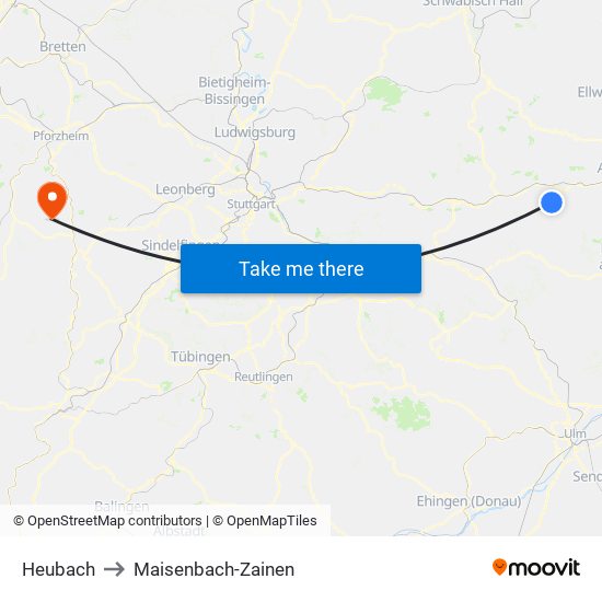 Heubach to Maisenbach-Zainen map