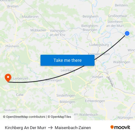 Kirchberg An Der Murr to Maisenbach-Zainen map