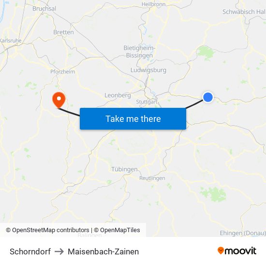 Schorndorf to Maisenbach-Zainen map