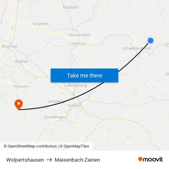 Wolpertshausen to Maisenbach-Zainen map