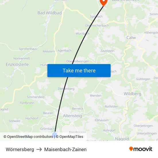 Wörnersberg to Maisenbach-Zainen map