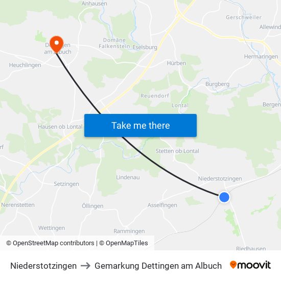 Niederstotzingen to Gemarkung Dettingen am Albuch map