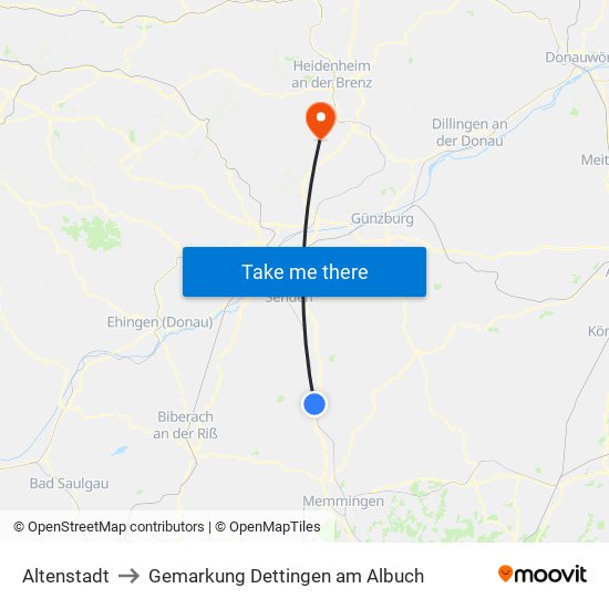 Altenstadt to Gemarkung Dettingen am Albuch map