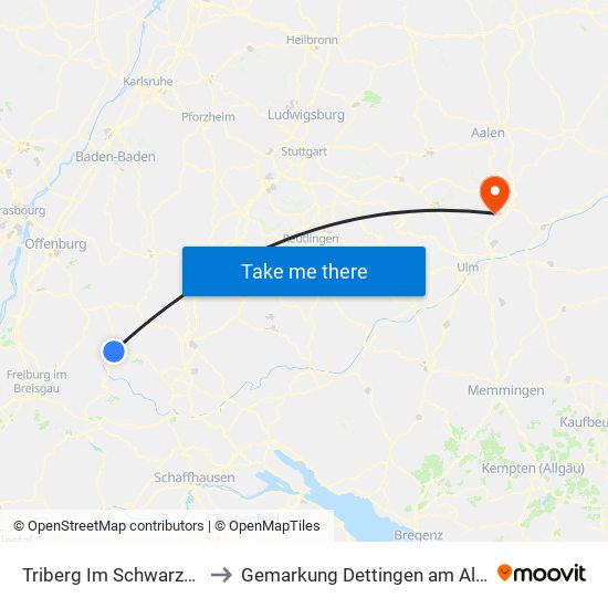 Triberg Im Schwarzwald to Gemarkung Dettingen am Albuch map