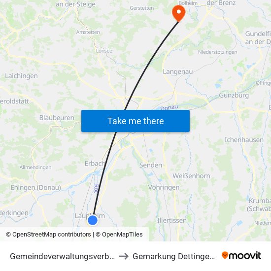 Gemeindeverwaltungsverband Laupheim to Gemarkung Dettingen am Albuch map