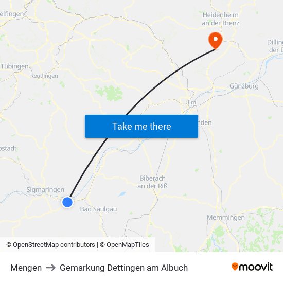 Mengen to Gemarkung Dettingen am Albuch map