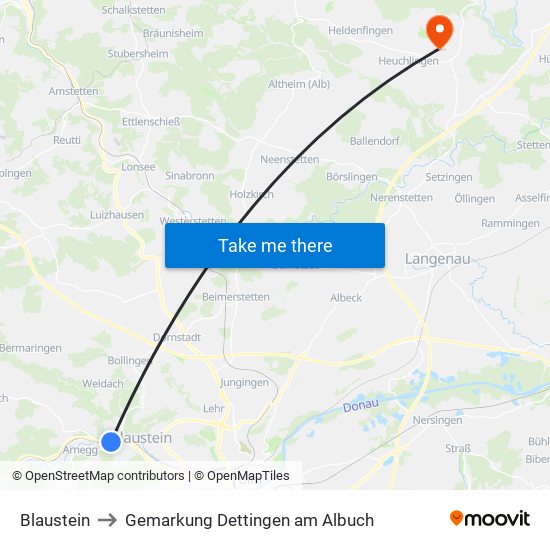 Blaustein to Gemarkung Dettingen am Albuch map