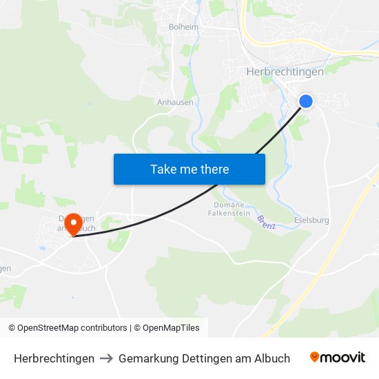 Herbrechtingen to Gemarkung Dettingen am Albuch map
