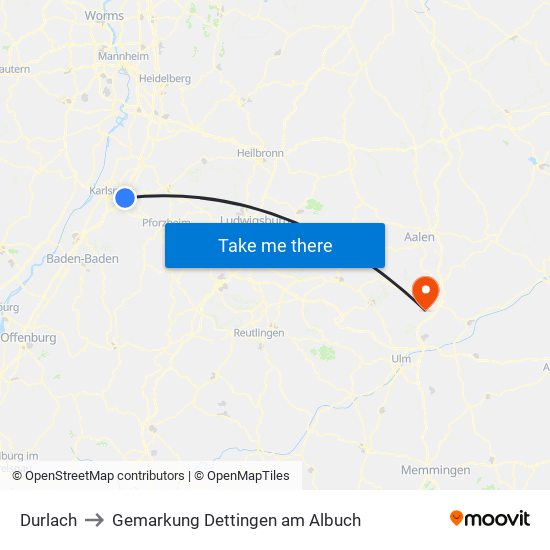 Durlach to Gemarkung Dettingen am Albuch map