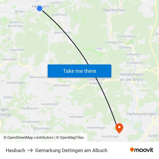 Heubach to Gemarkung Dettingen am Albuch map
