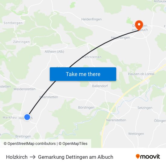 Holzkirch to Gemarkung Dettingen am Albuch map