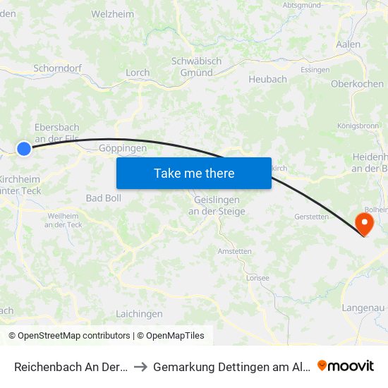 Reichenbach An Der Fils to Gemarkung Dettingen am Albuch map