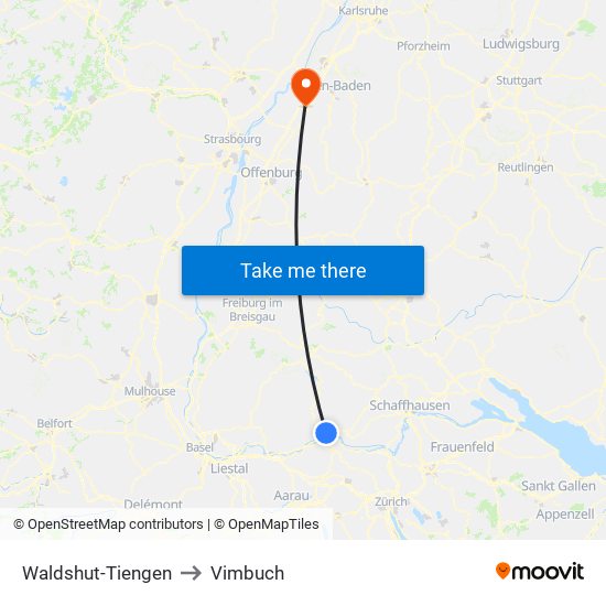 Waldshut-Tiengen to Vimbuch map