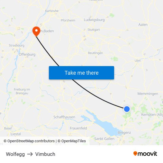 Wolfegg to Vimbuch map