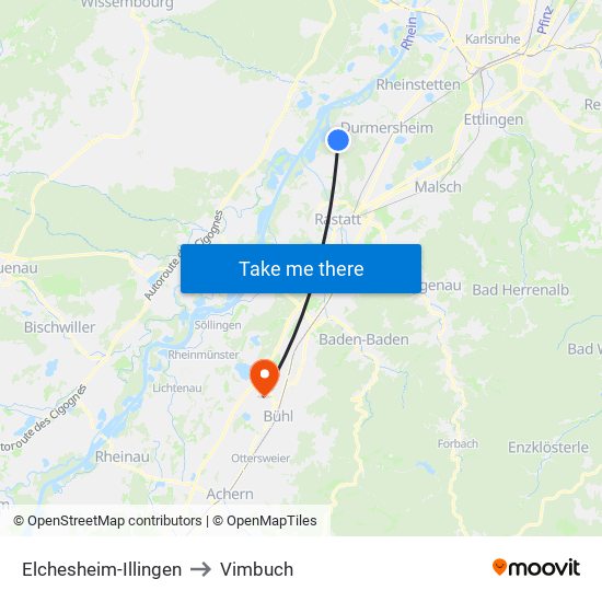 Elchesheim-Illingen to Vimbuch map