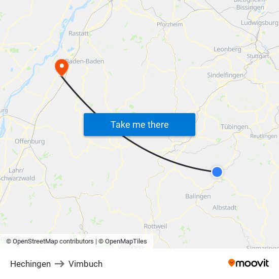 Hechingen to Vimbuch map