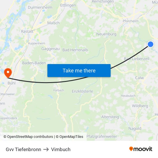 Gvv Tiefenbronn to Vimbuch map