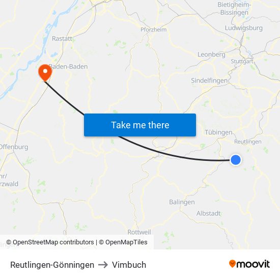 Reutlingen-Gönningen to Vimbuch map
