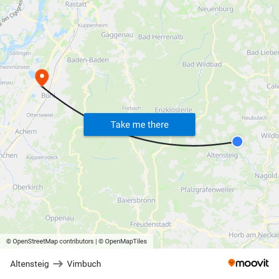 Altensteig to Vimbuch map