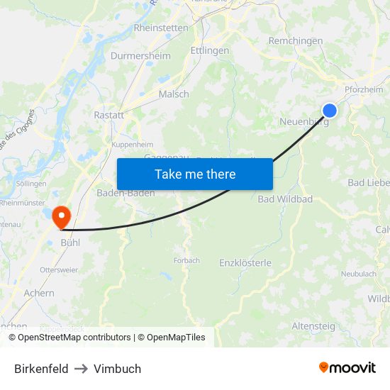 Birkenfeld to Vimbuch map