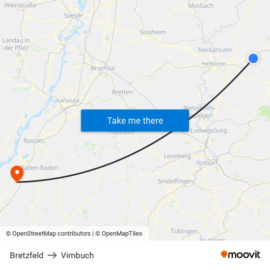Bretzfeld to Vimbuch map