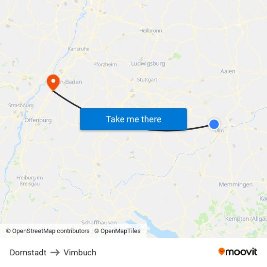 Dornstadt to Vimbuch map