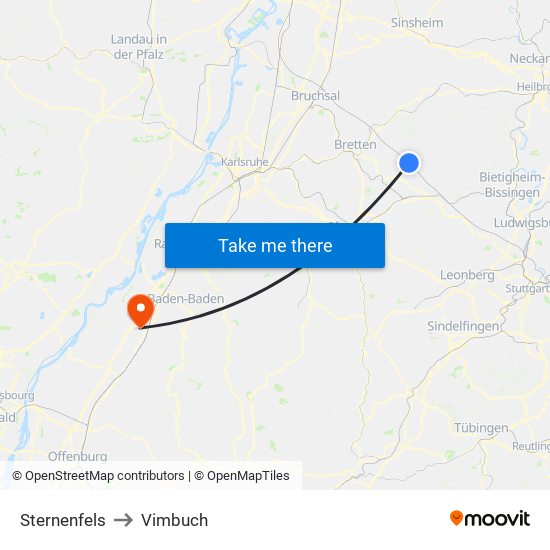 Sternenfels to Vimbuch map