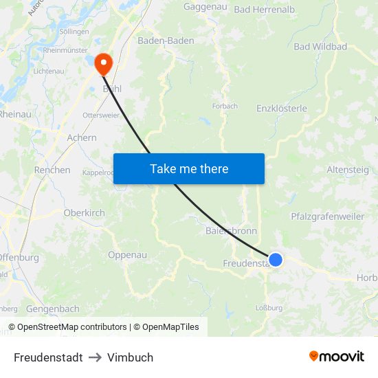 Freudenstadt to Vimbuch map