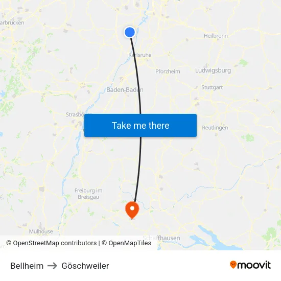 Bellheim to Göschweiler map