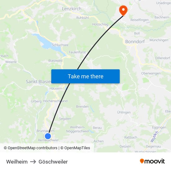 Weilheim to Göschweiler map