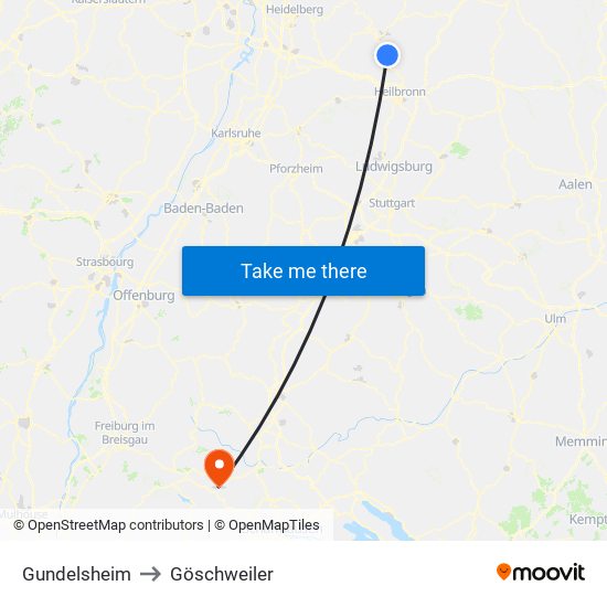 Gundelsheim to Göschweiler map