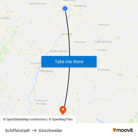 Schifferstadt to Göschweiler map