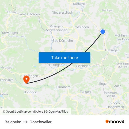 Balgheim to Göschweiler map