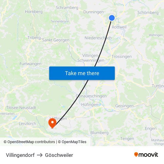 Villingendorf to Göschweiler map