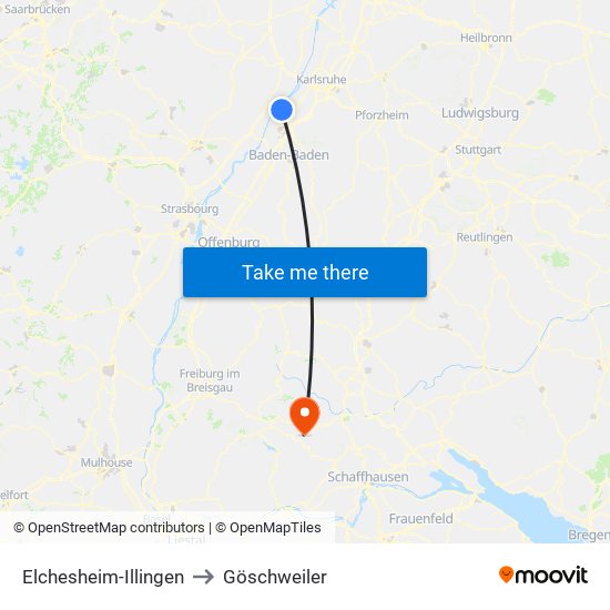 Elchesheim-Illingen to Göschweiler map