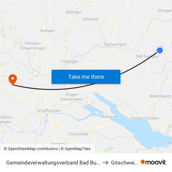 Gemeindeverwaltungsverband Bad Buchau to Göschweiler map