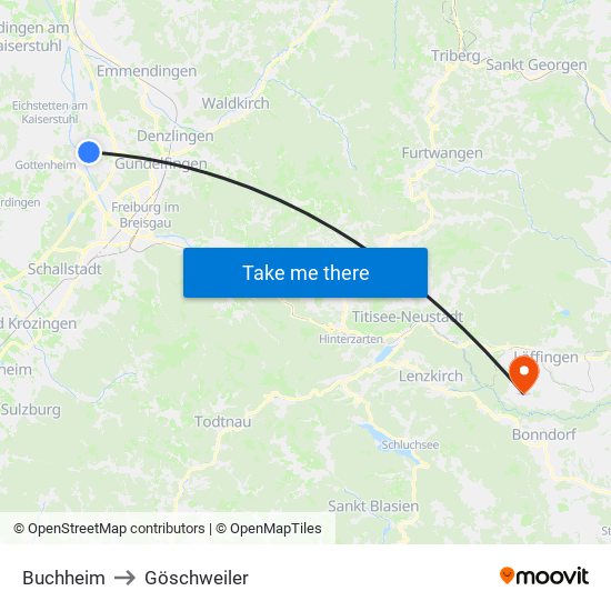 Buchheim to Göschweiler map