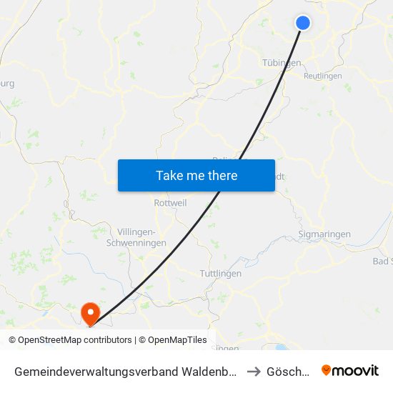 Gemeindeverwaltungsverband Waldenbuch/Steinenbronn to Göschweiler map