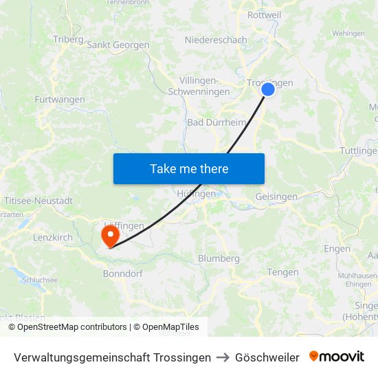 Verwaltungsgemeinschaft Trossingen to Göschweiler map