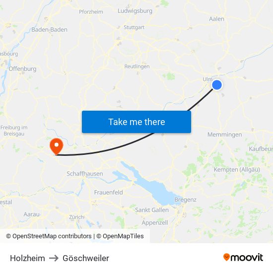 Holzheim to Göschweiler map