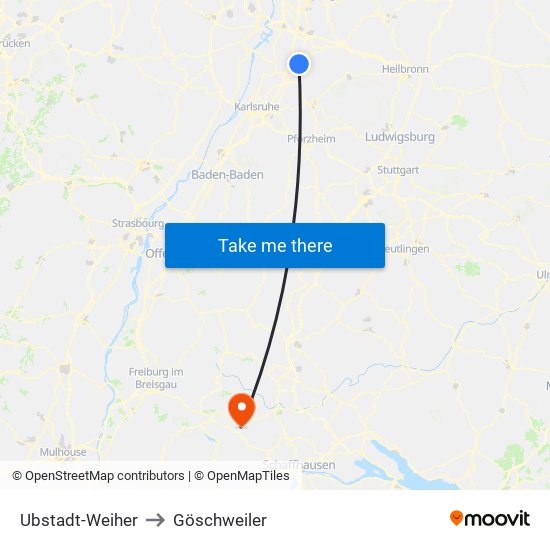 Ubstadt-Weiher to Göschweiler map