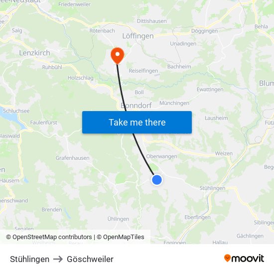 Stühlingen to Göschweiler map